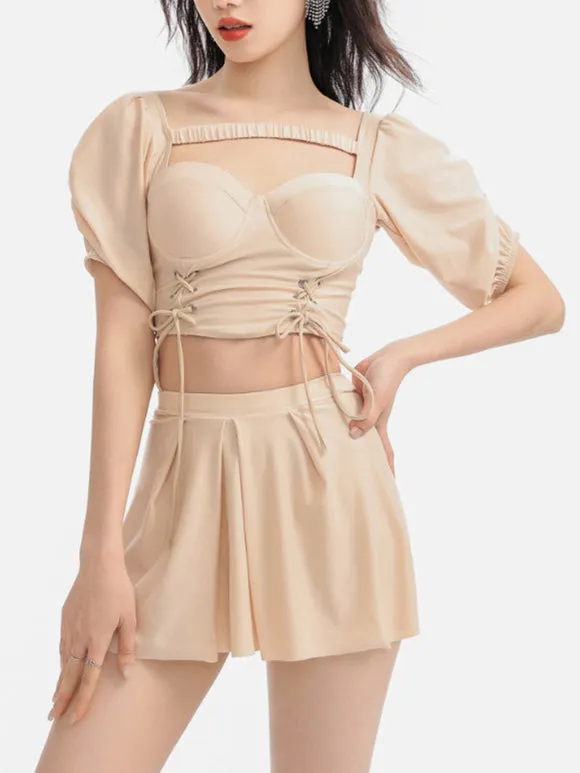 Sweet Lolita Outfits Purple Lace Up Short Sleeves Top Pants