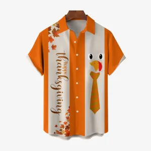 Thanksgiving Turkey Stripe Men's Short Sleeve Shirt 2409001012