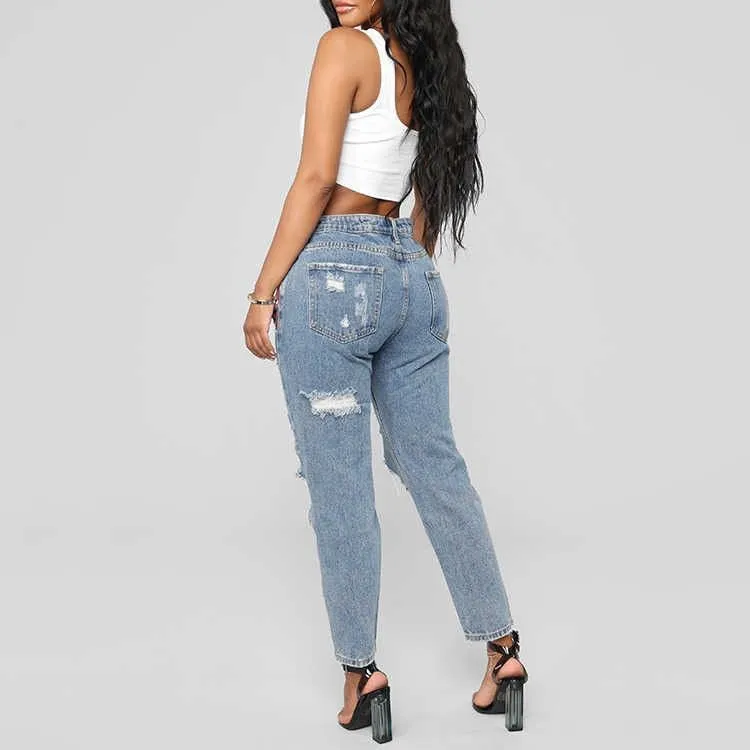 Trendy Casual Printed Ripped Denim Pants for Effortlessly Cool Style