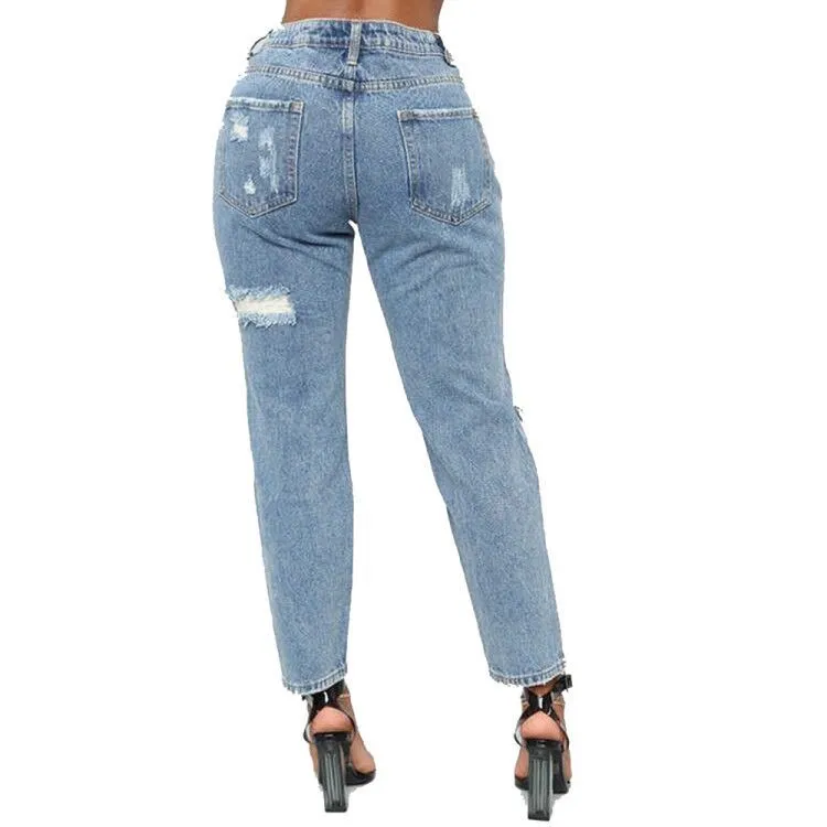 Trendy Casual Printed Ripped Denim Pants for Effortlessly Cool Style