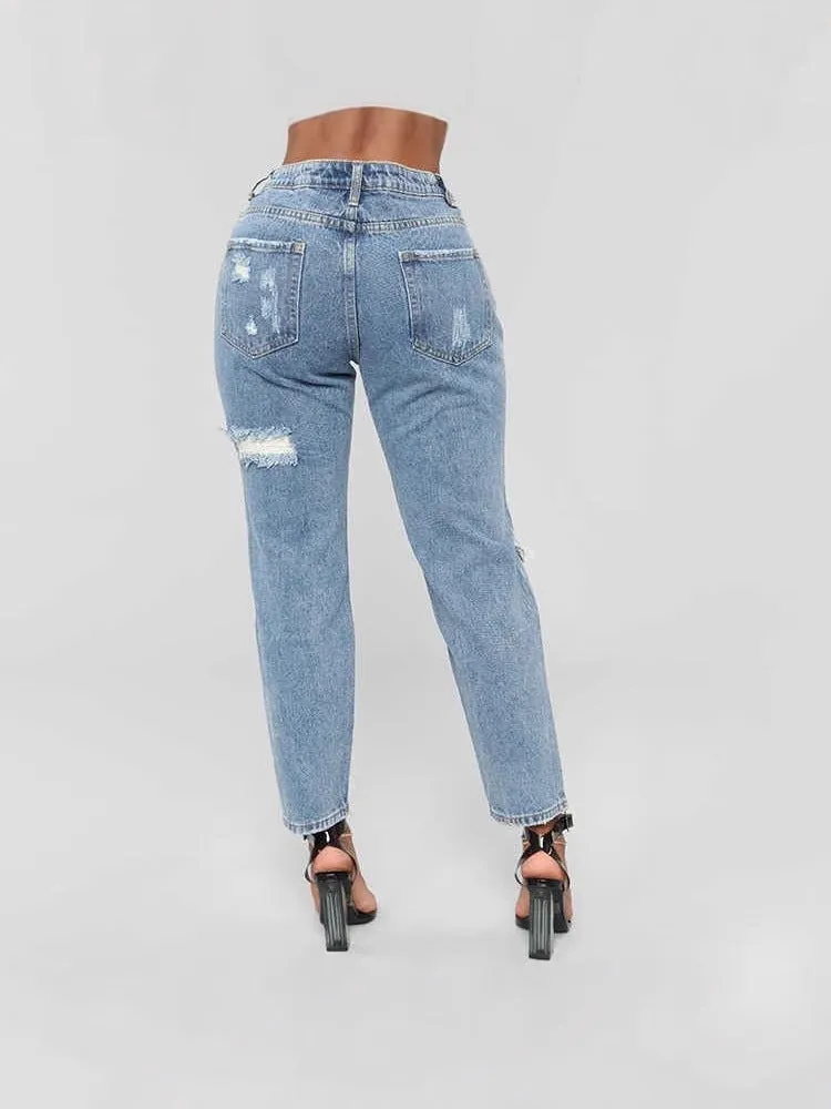 Trendy Casual Printed Ripped Denim Pants for Effortlessly Cool Style