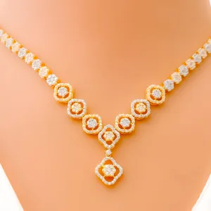 Trendy Tapering Floral 22k Gold CZ Necklace Set