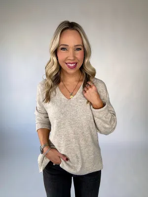 Uptown Elegance Soft V-Neck Sweater - Oatmeal