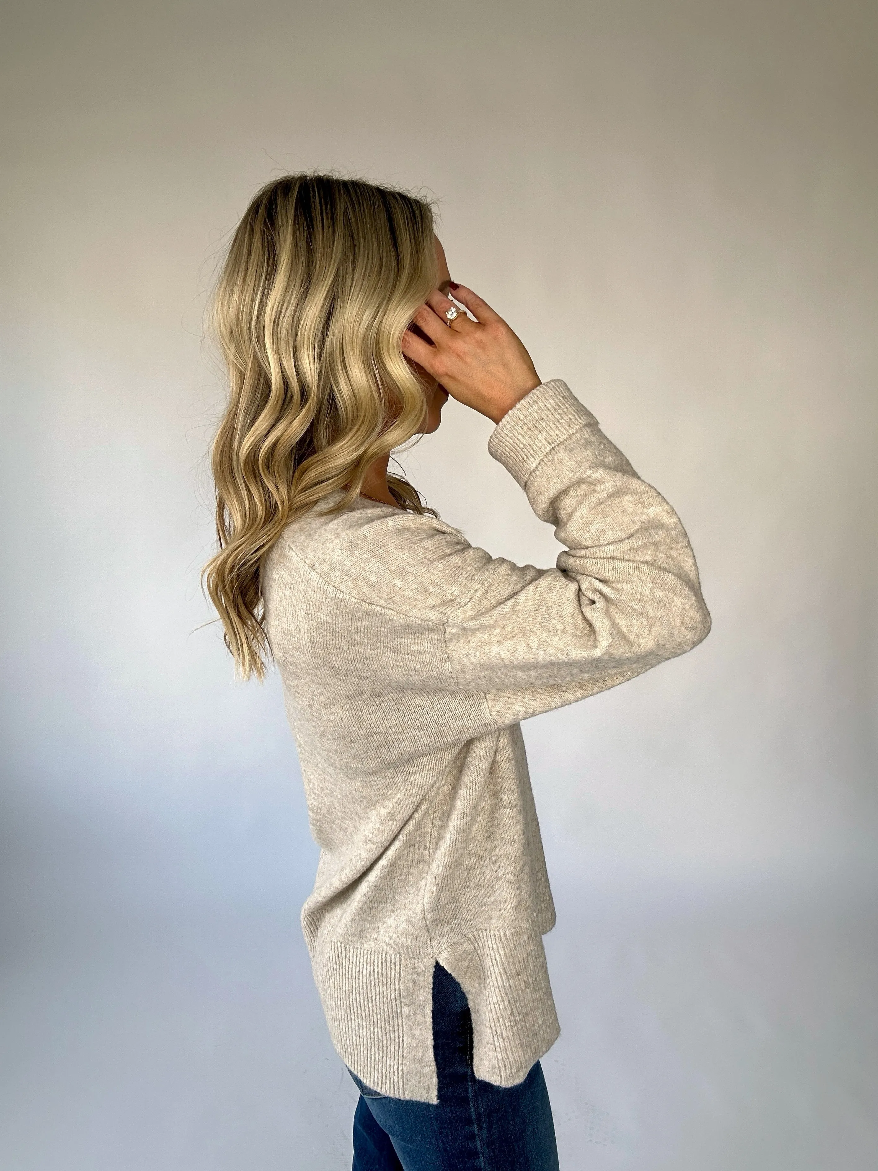 Uptown Elegance Soft V-Neck Sweater - Oatmeal