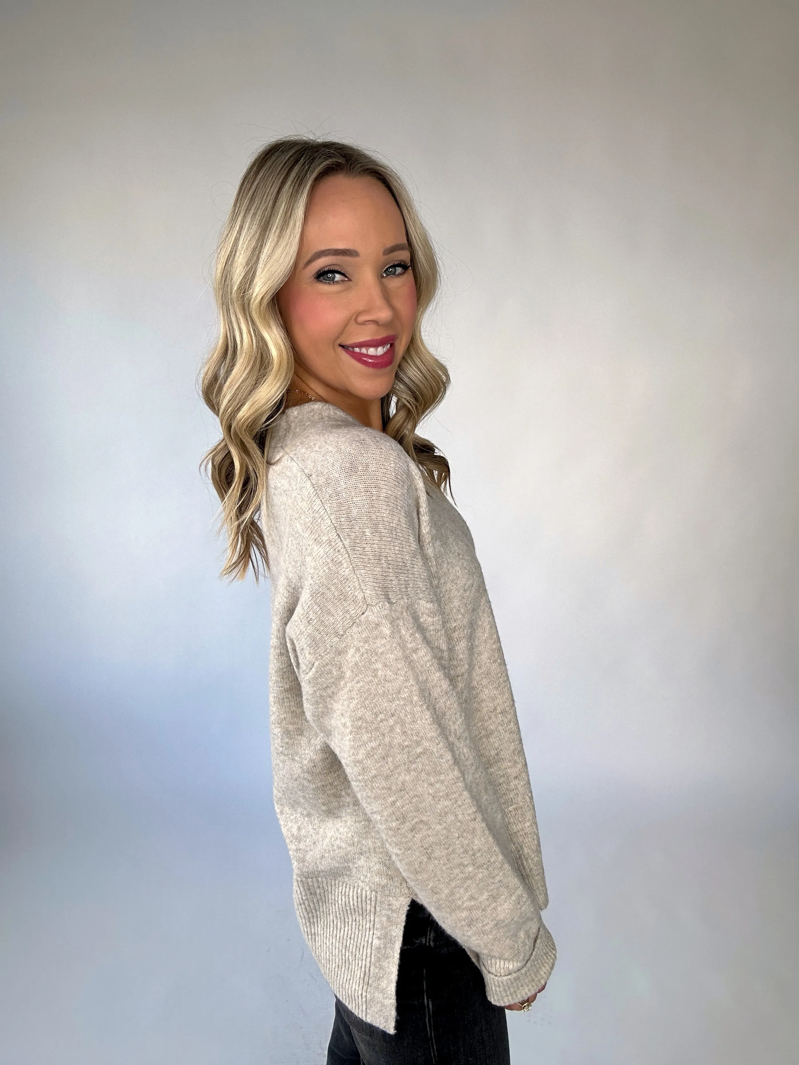 Uptown Elegance Soft V-Neck Sweater - Oatmeal