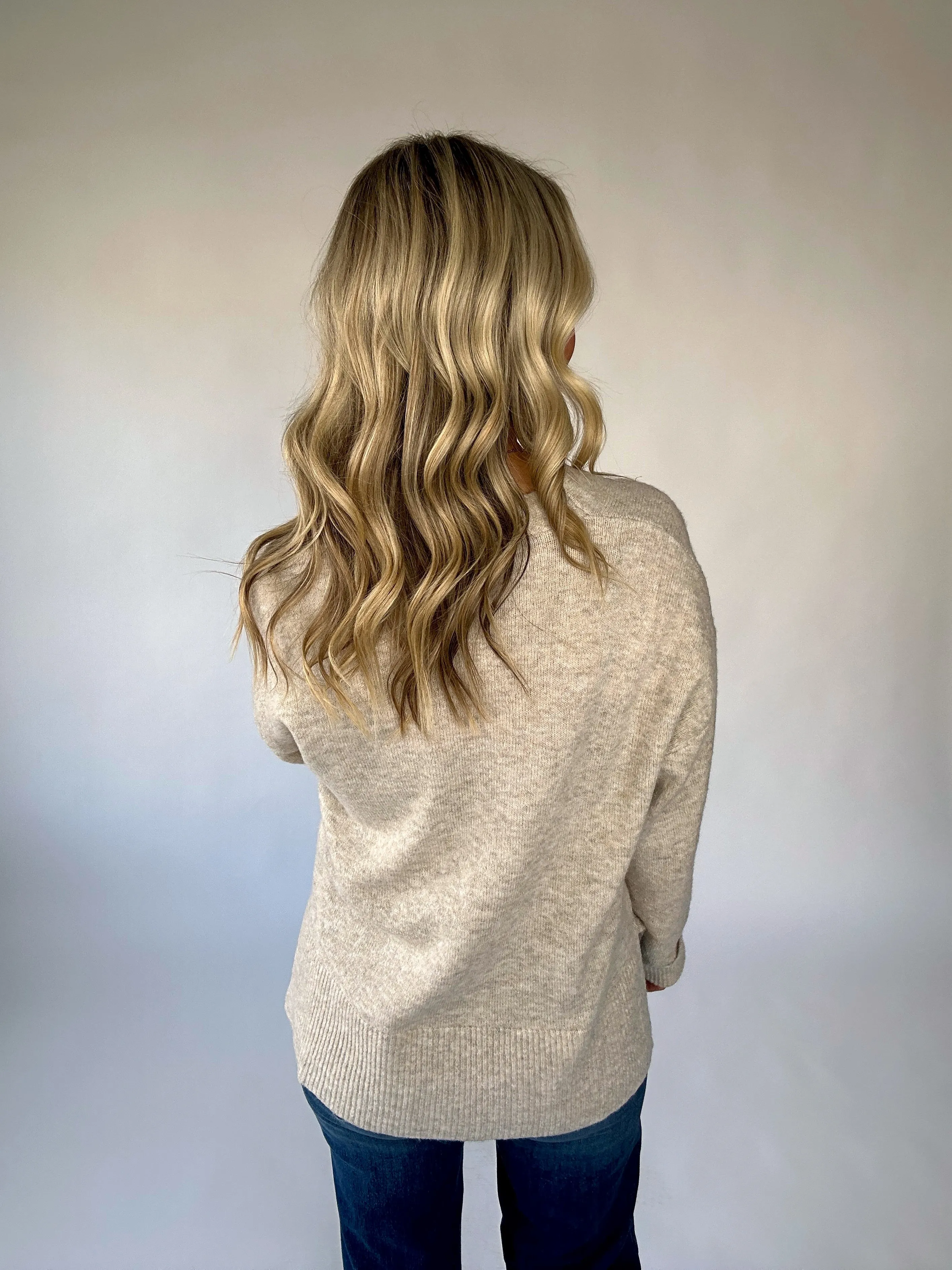 Uptown Elegance Soft V-Neck Sweater - Oatmeal