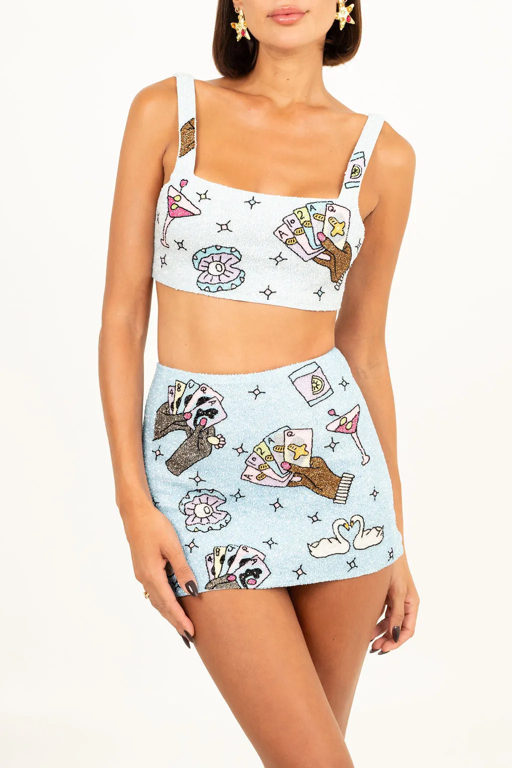 Vegas Embroidered Co-ord top– Blue Sparkle