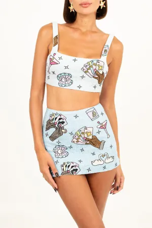 Vegas Embroidered Co-ord top– Blue Sparkle