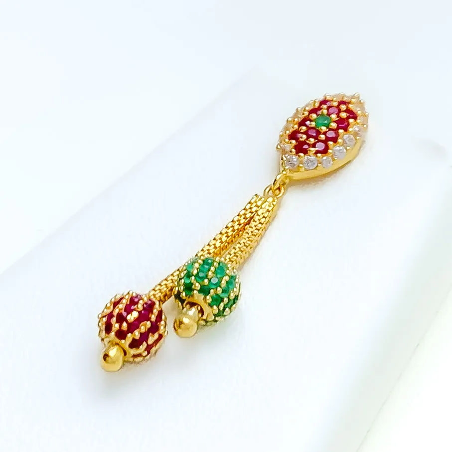 Vibrant Dangling 22k Gold CZ Necklace Set
