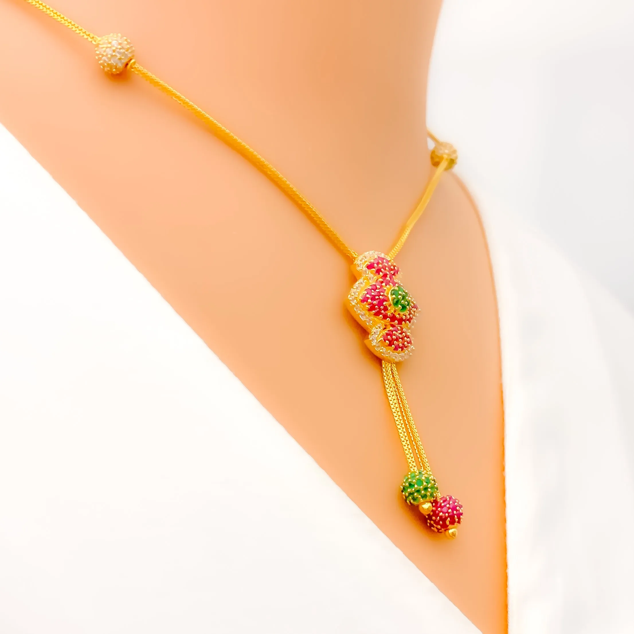 Vibrant Dangling 22k Gold CZ Necklace Set