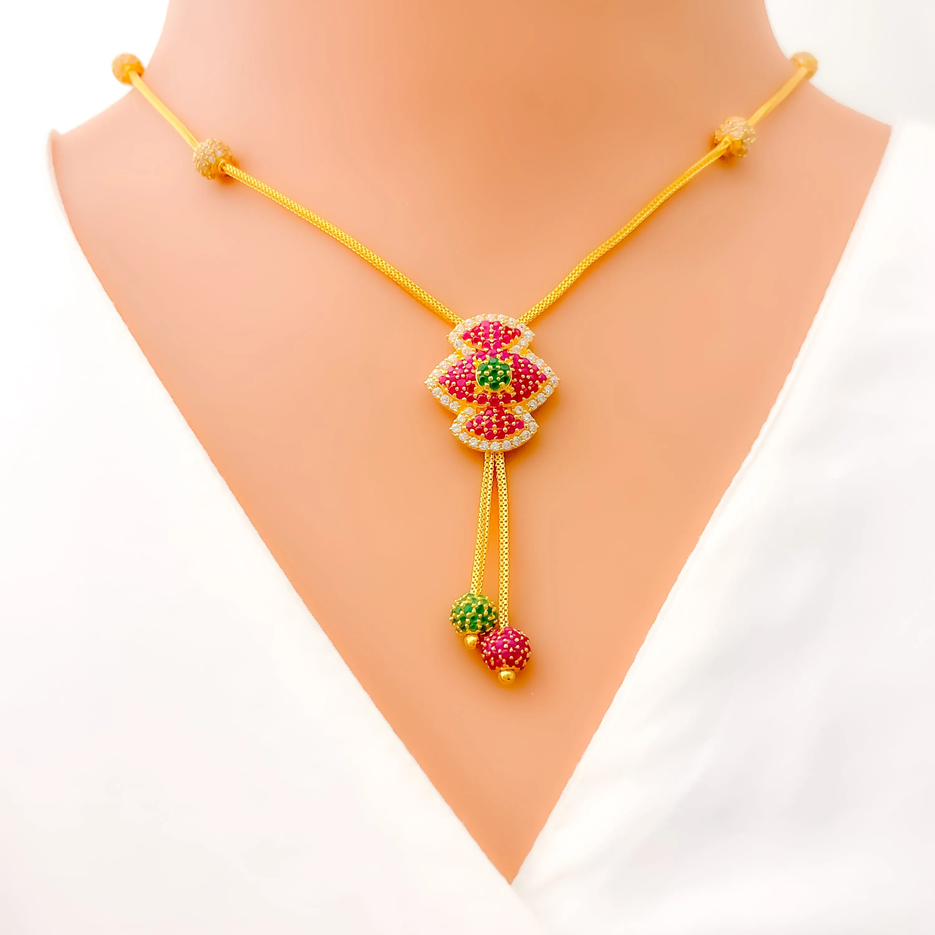 Vibrant Dangling 22k Gold CZ Necklace Set