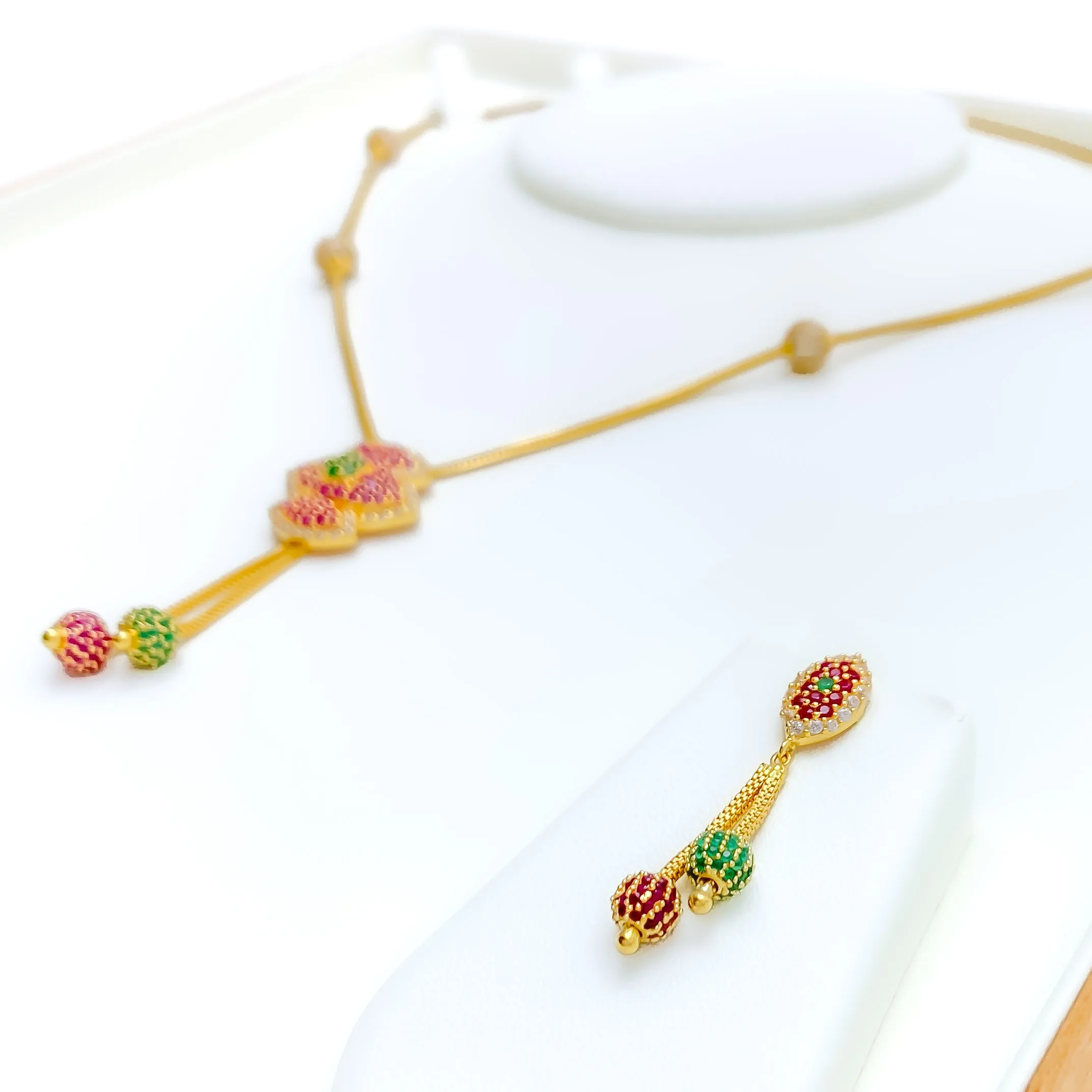 Vibrant Dangling 22k Gold CZ Necklace Set