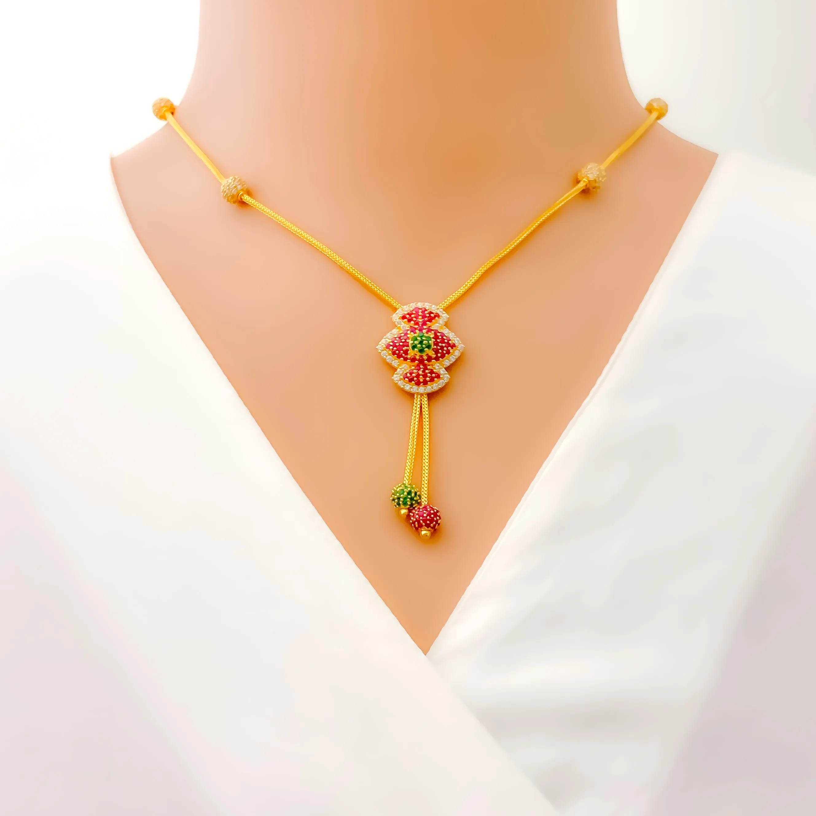 Vibrant Dangling 22k Gold CZ Necklace Set