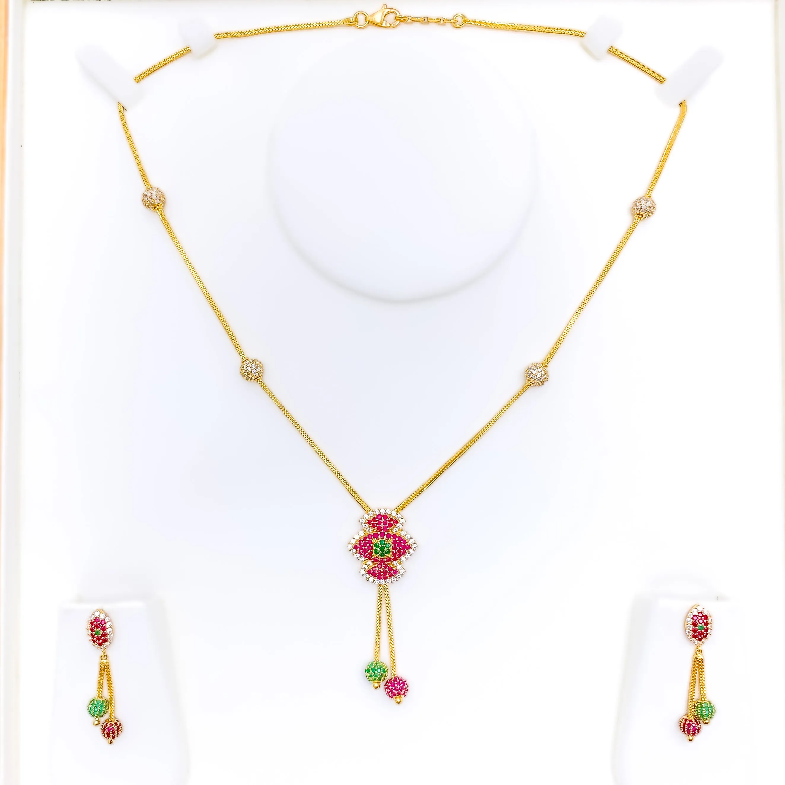 Vibrant Dangling 22k Gold CZ Necklace Set