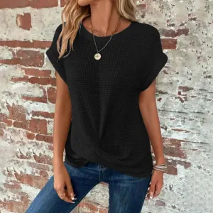 Waffle Knit Twist Hem Top | Relaxed Fit | Soft and Stylish