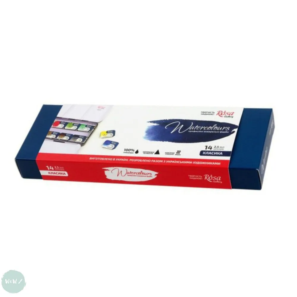 Watercolour Paint Sets - ROSA GALLERY - CLASSIC - Whole Pan Metal Tin - 14 Assorted