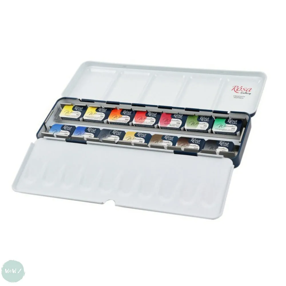 Watercolour Paint Sets - ROSA GALLERY - CLASSIC - Whole Pan Metal Tin - 14 Assorted