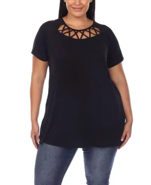 White Mark Womens Plus Size Crisscross Cutout Short Sleeve Top PS1313