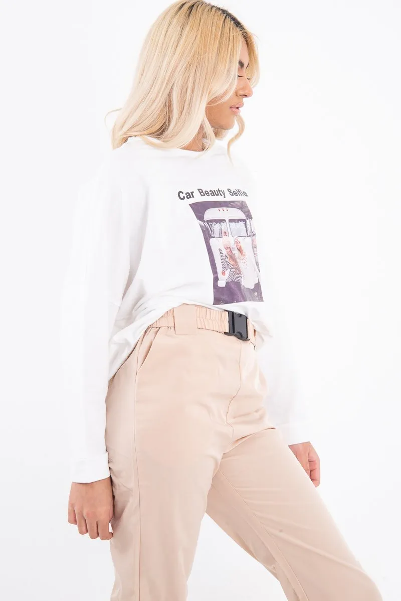 White Slogan Photo Print Sweatshirt - Belize