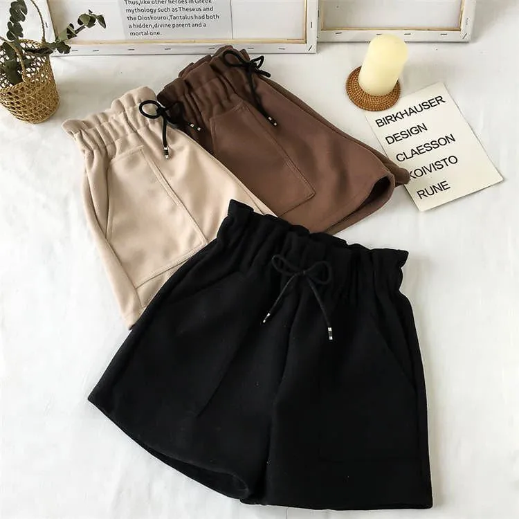 Wide Leg Woolen Casual Office Shorts