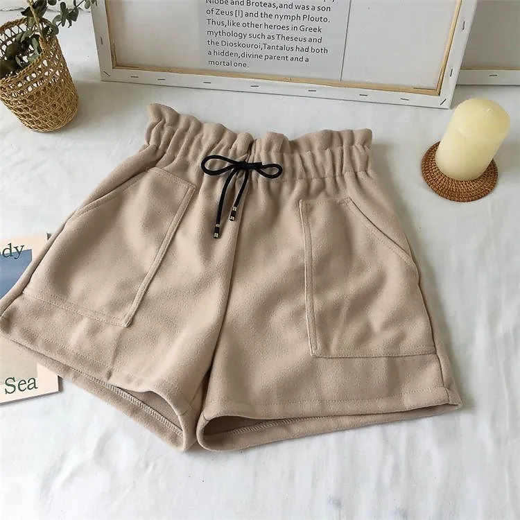 Wide Leg Woolen Casual Office Shorts