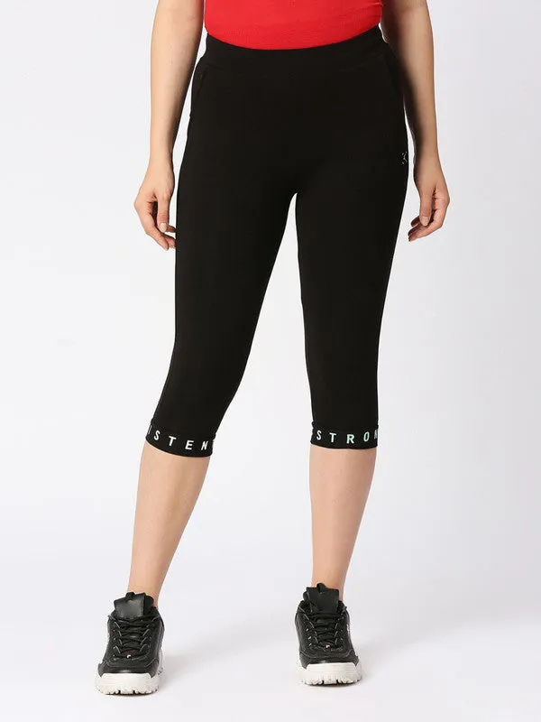 Women Black Solid Capri - INCLINE TRACK - BK
