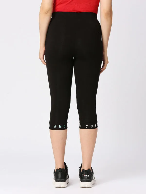 Women Black Solid Capri - INCLINE TRACK - BK