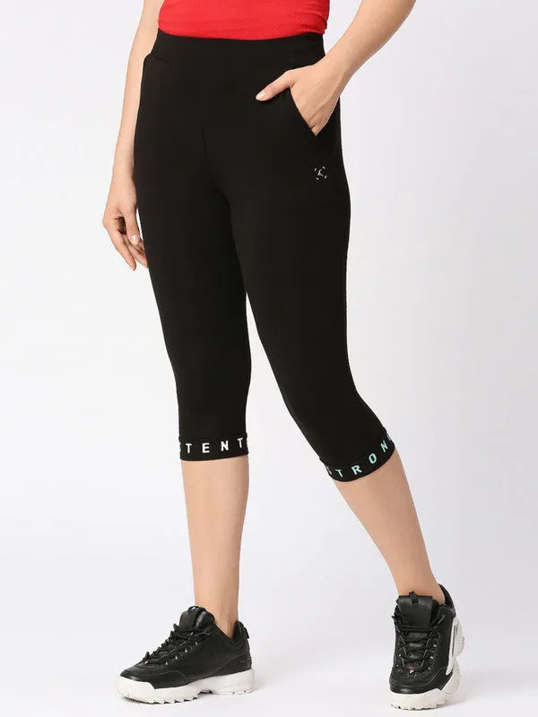 Women Black Solid Capri - INCLINE TRACK - BK