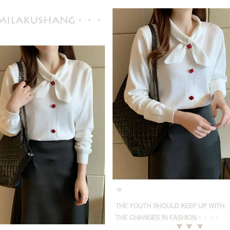 Women's Bow Elegant Slim Sweater Thick Was Thin Knitted Bottoming Shirt Autumn Winter
