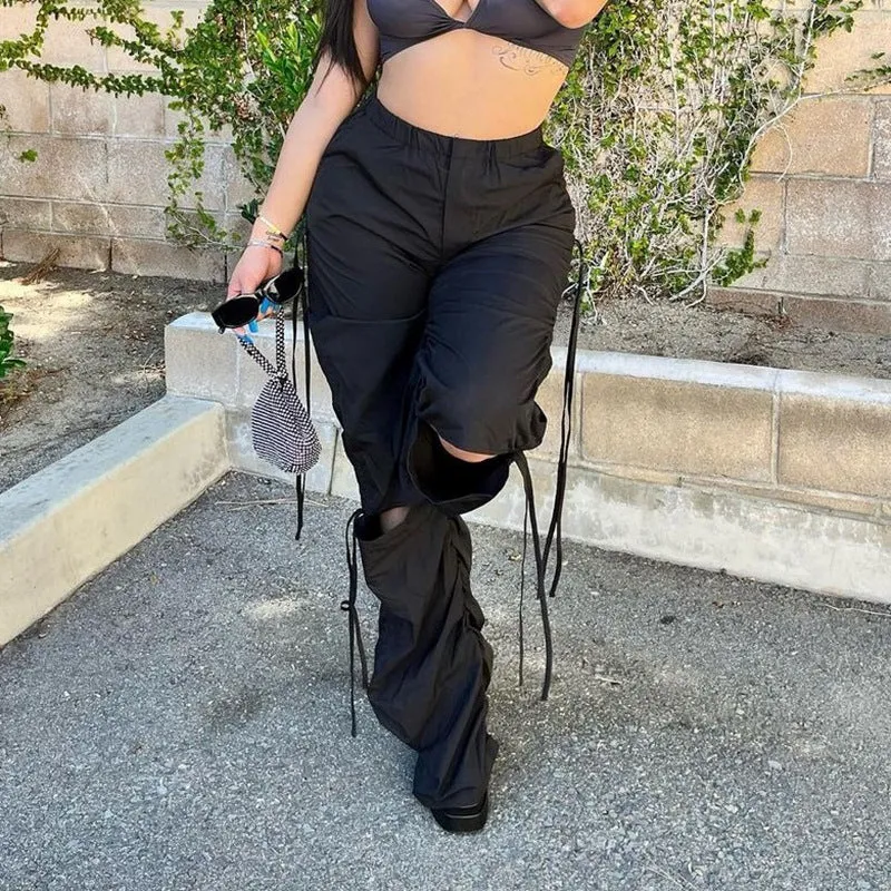 Women's High Waist Strappy Pants with Knee Cutouts
