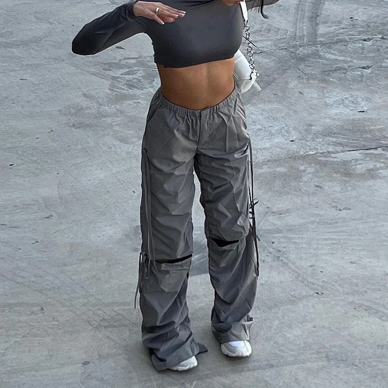 Women's High Waist Strappy Pants with Knee Cutouts