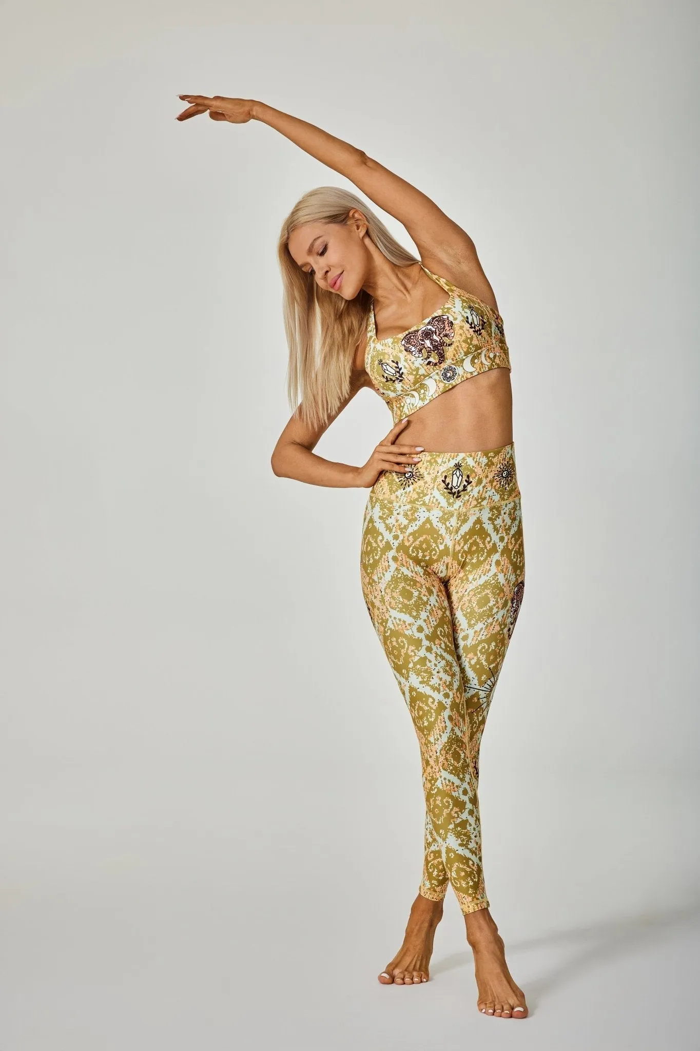 Women's High-Waisted Yoga Leggings with Celestial Elephant Print – Stretch Workout Tights for Gym, Pilates, and Everyday Comfort