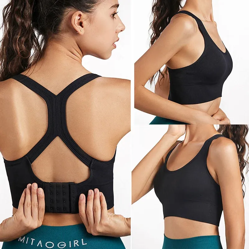 Women's Push-Up Seamless Sports Bra - Beauty Back Fitness Crop Tank Top with Buckle