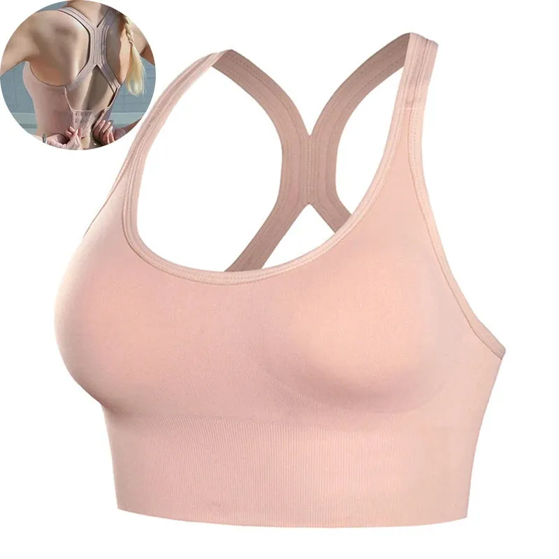 Women's Push-Up Seamless Sports Bra - Beauty Back Fitness Crop Tank Top with Buckle