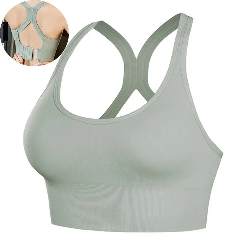Women's Push-Up Seamless Sports Bra - Beauty Back Fitness Crop Tank Top with Buckle