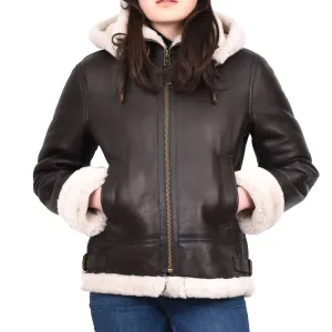 Women's Real Sheepskin Winter Warm Jacket Brown Odda