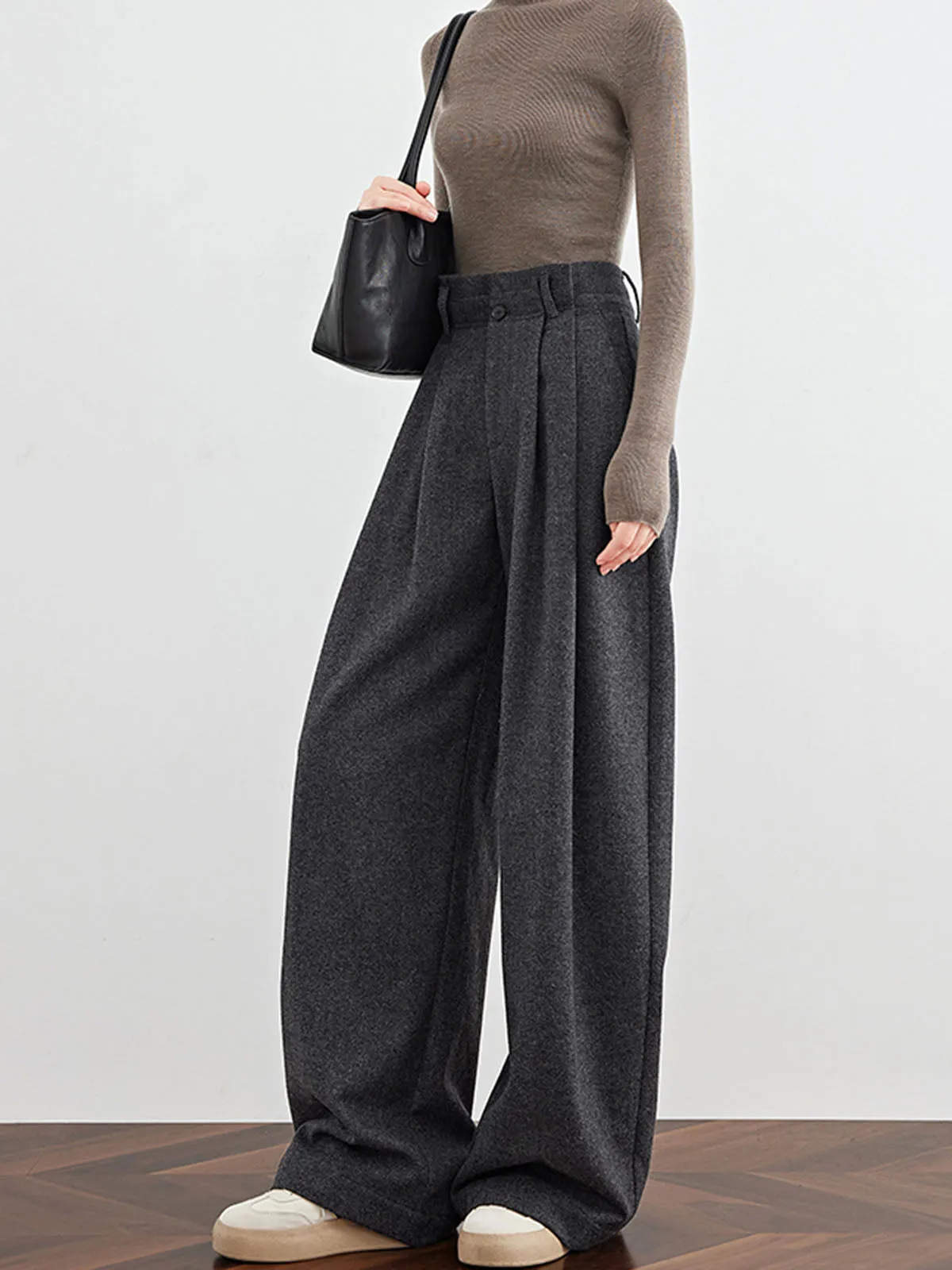 Wool-Blend Tweed Pleated Pants