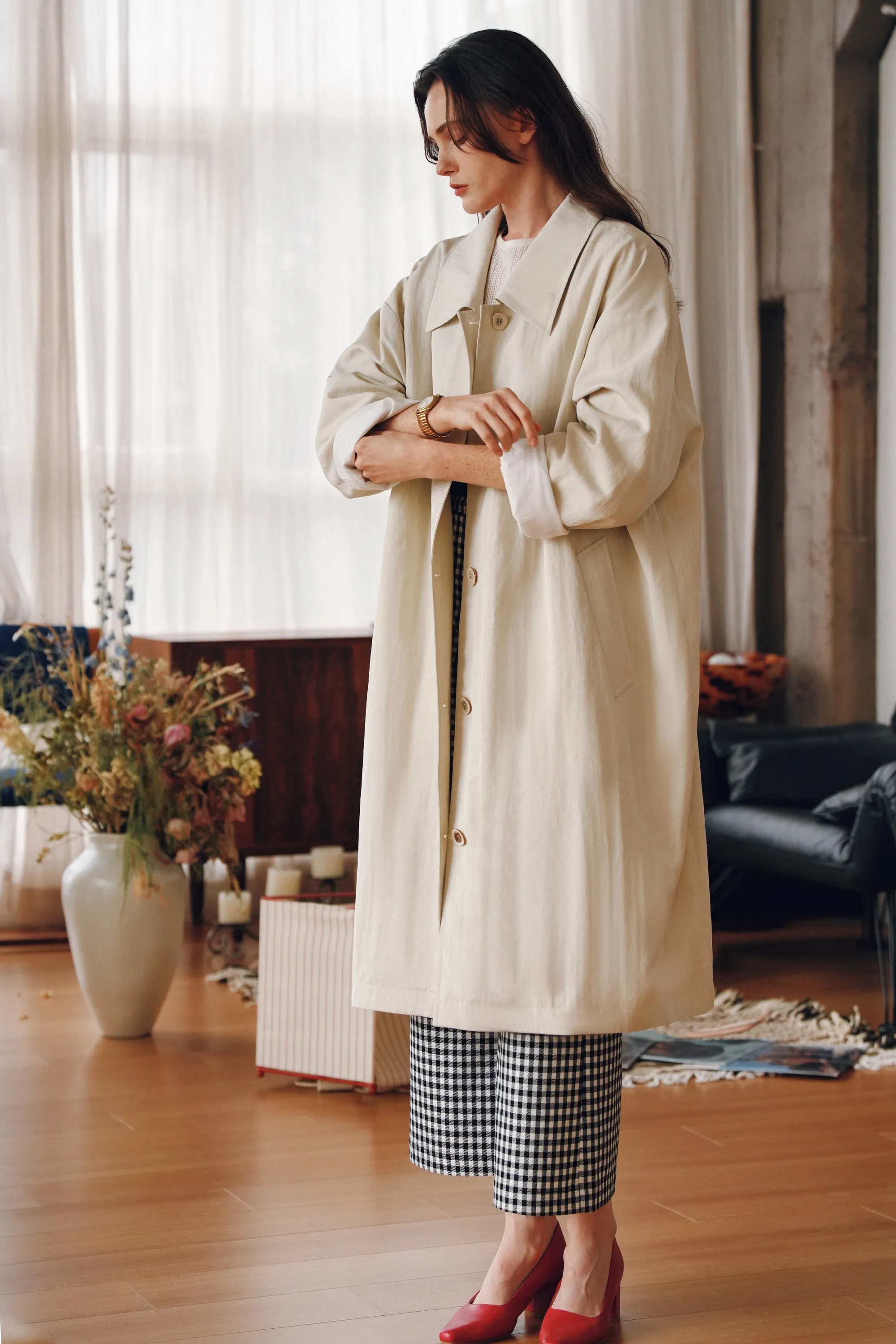 Wool Blend Wide-Leg Trousers