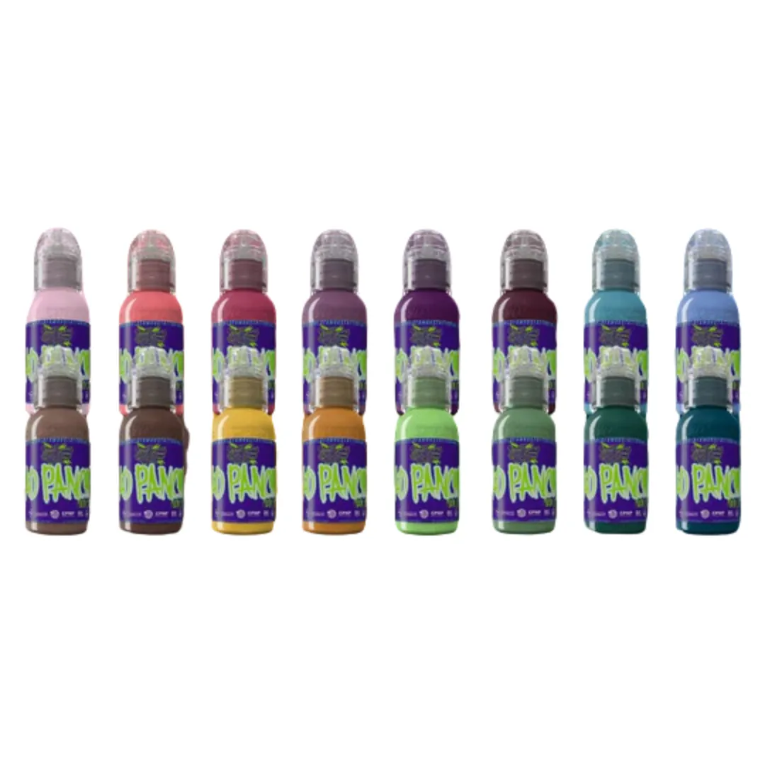 WORLD FAMOUS TATTOO INK 16 BOTTLE A.D. PANCHO PROTEAM COLOR SET