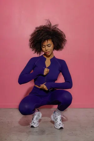 Yahya Ribbed Long Sleeve Zip Front Crop Top