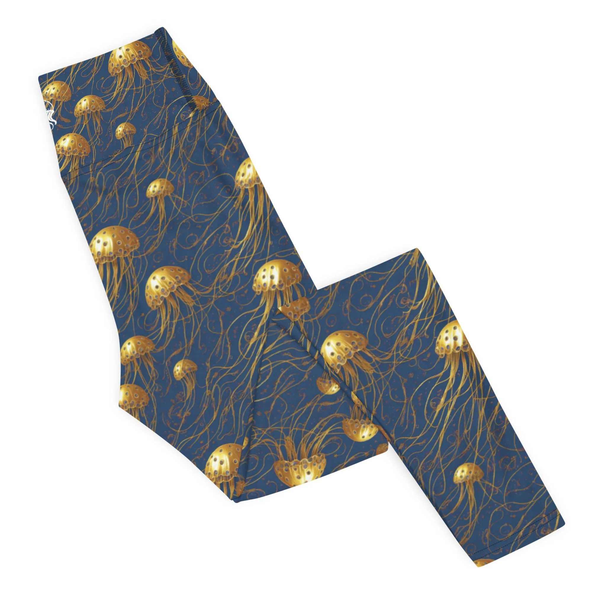 Yoga Leggings Blue and Gold Jellyfishes
