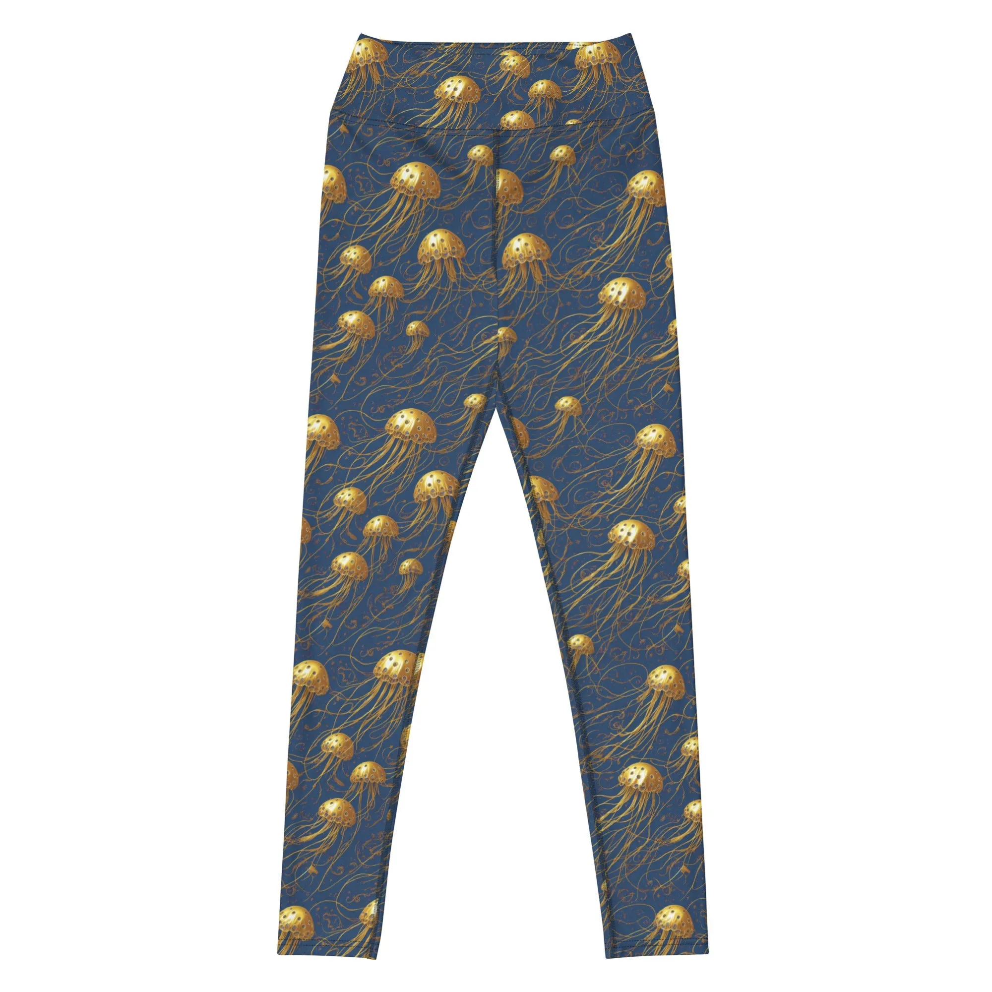 Yoga Leggings Blue and Gold Jellyfishes