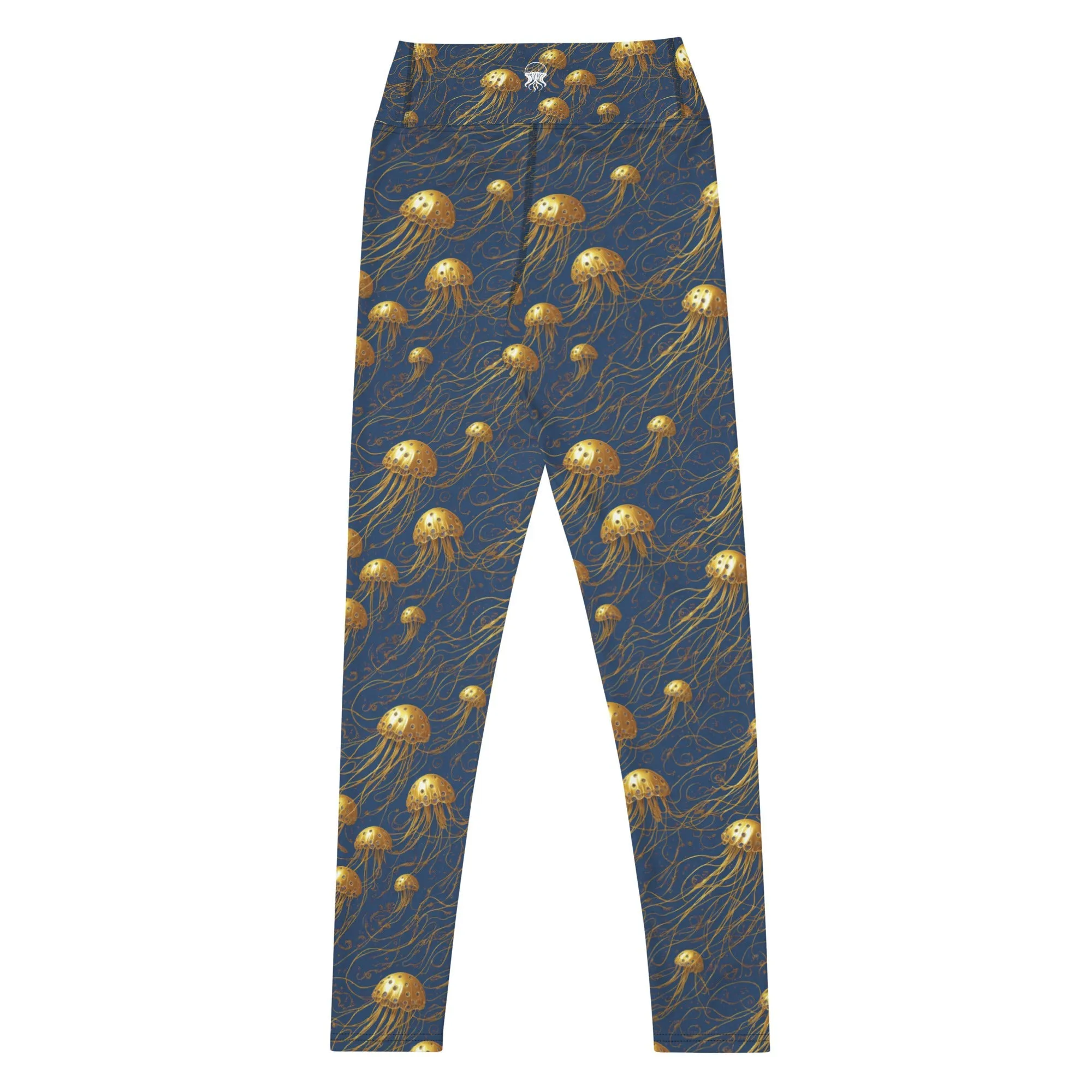 Yoga Leggings Blue and Gold Jellyfishes