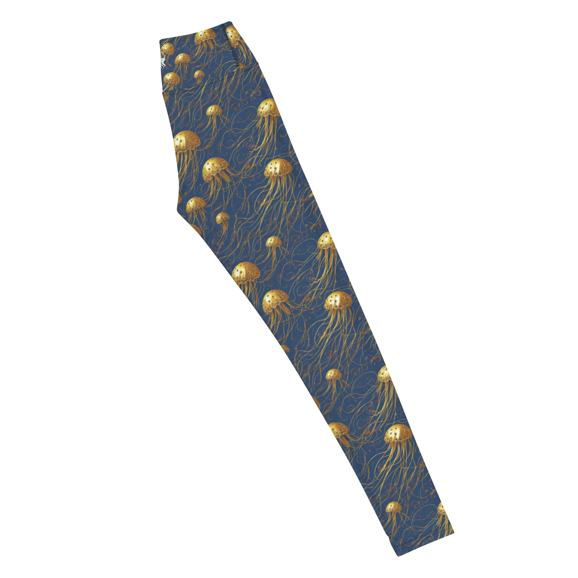 Yoga Leggings Blue and Gold Jellyfishes